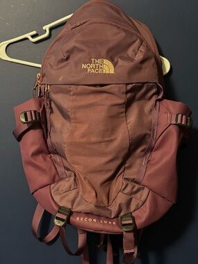 The North Face Recon Luxe Backpack Deep Purple with Rose Gold Logo